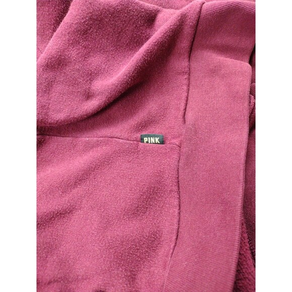 Victoria’s Secret Pink Sweatshirt Large Maroon Hooded Hoodie Full Zip Pockets - Picture 6 of 7